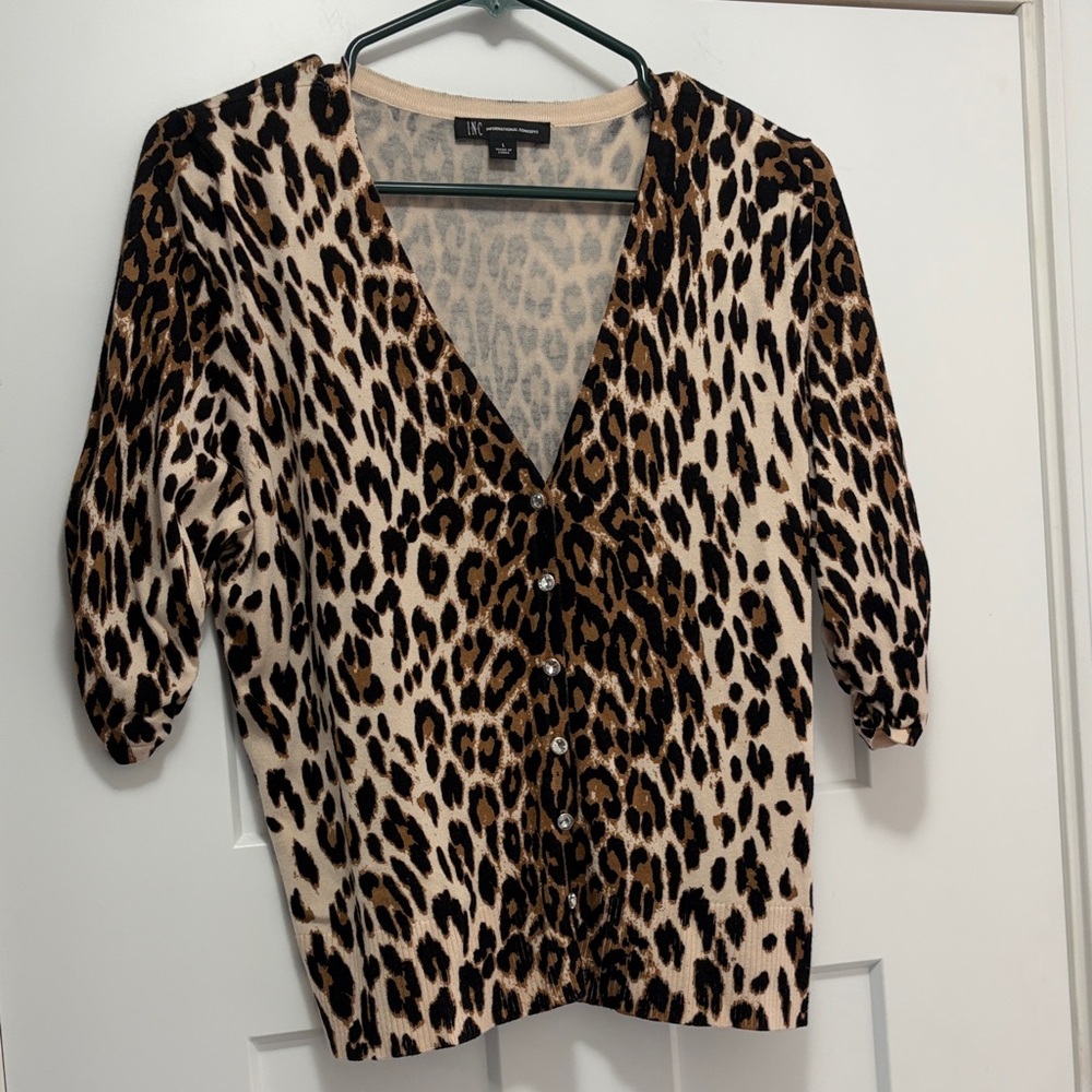 INC International Concepts Animal Print Cardigan Sz LG